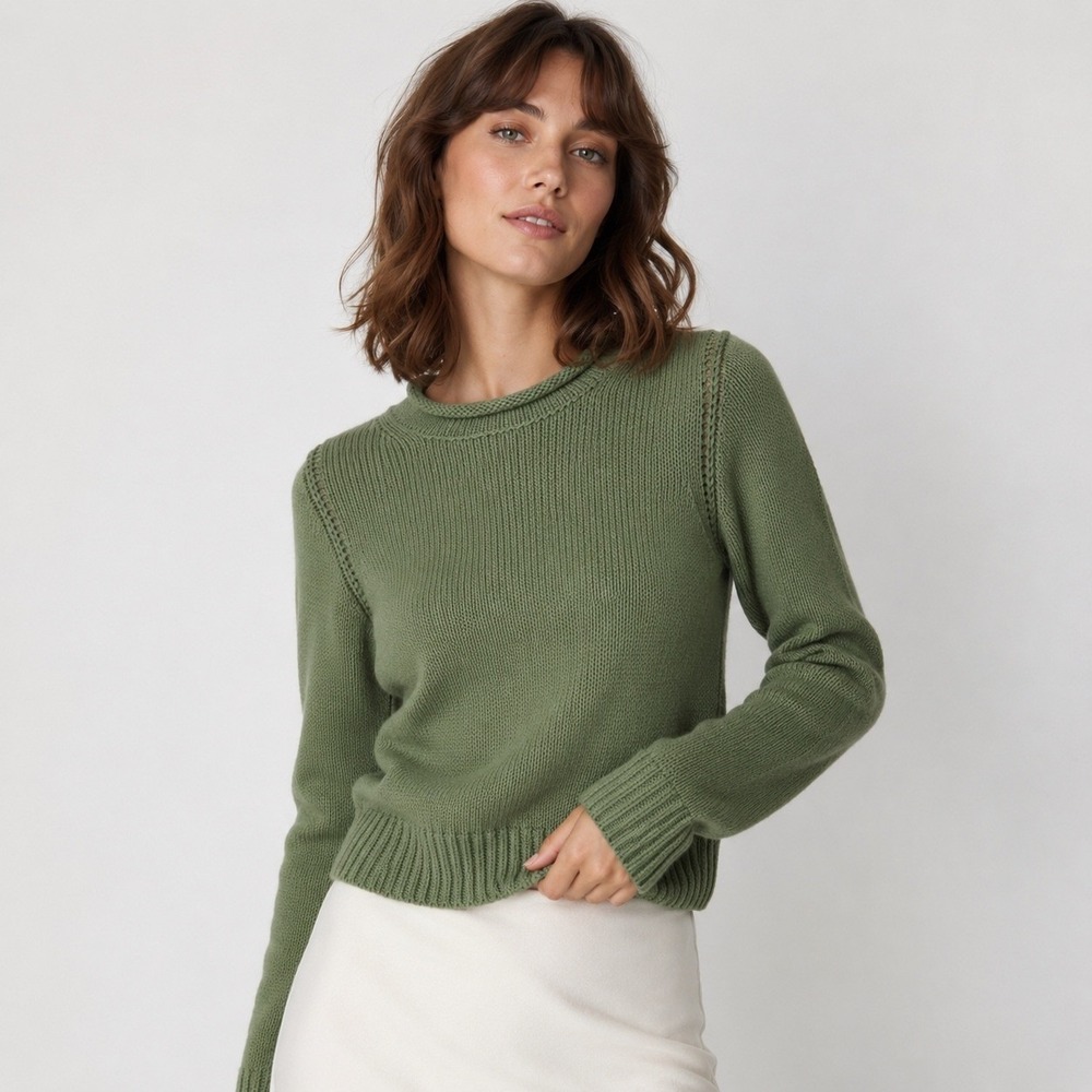 J.Crew Rollneck Sweater Women XS Moss Green Heritage Cotton Chunky Knit Cozy